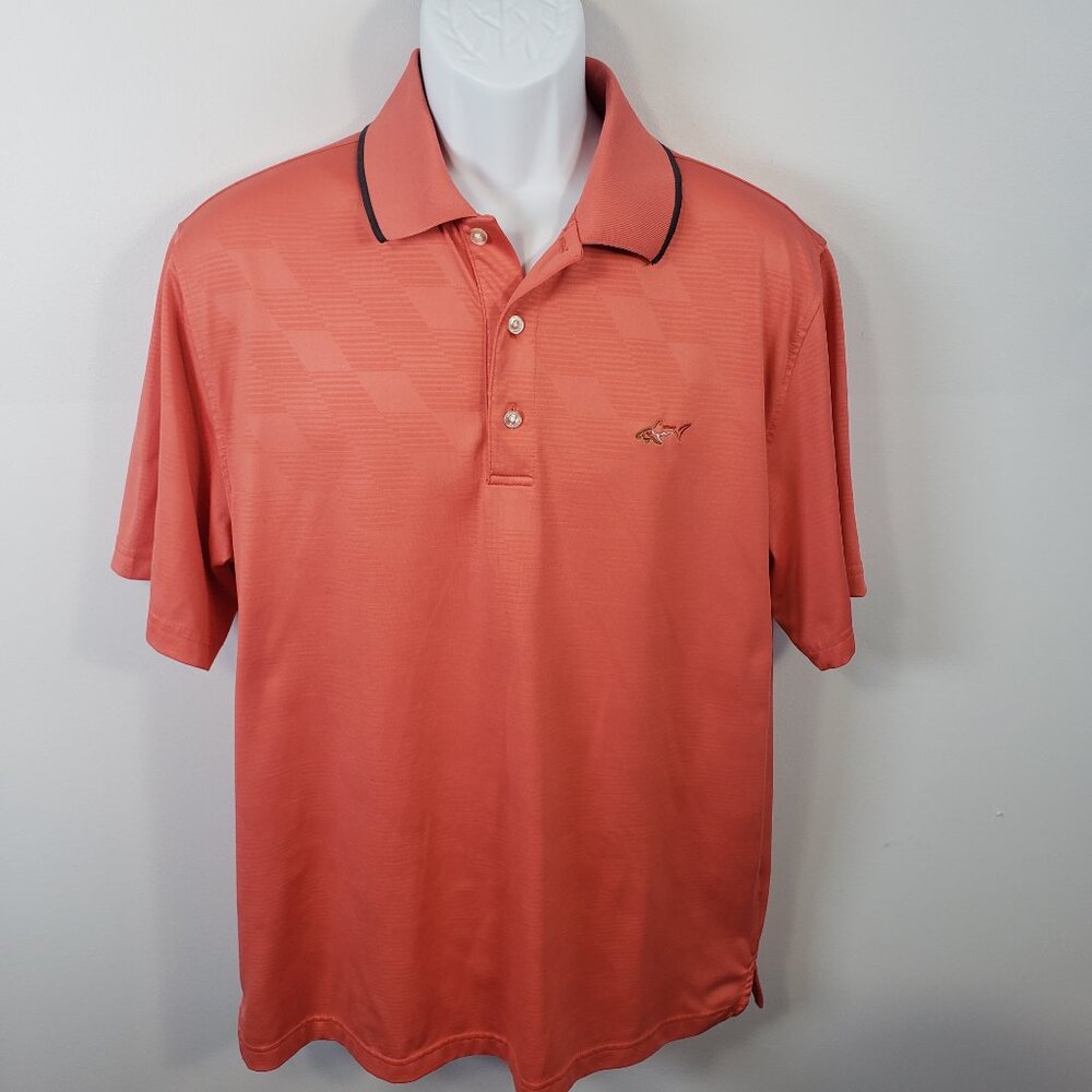 Greg Norman Tasso Elba PlayDry Polo Shirt Mens Size Medium Golf Shark Logo /A156